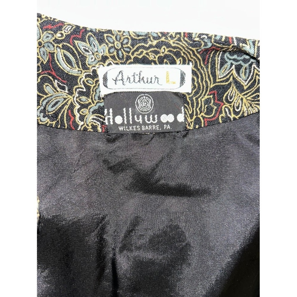 Vintage Quilted Cropped Jacket Black Gold Floral Paisley Tapestry Size 6 - Picture 10 of 12